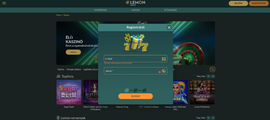 Lemon Casino regisztráció