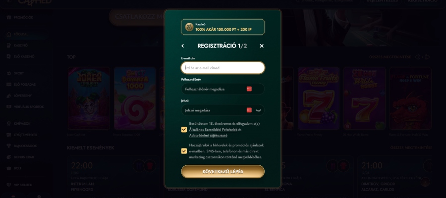 Cashed casino regisztráció